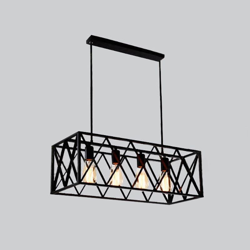Industrial Style Caged Island Light Metal Island Lighting Fixtures in Black
