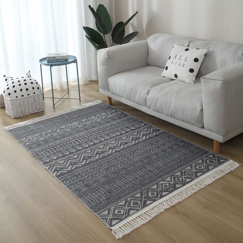 Bohemian Americana Print Carpet Leisure Cotton Blend Rug Fringe Detail Area Rug for Home Decor