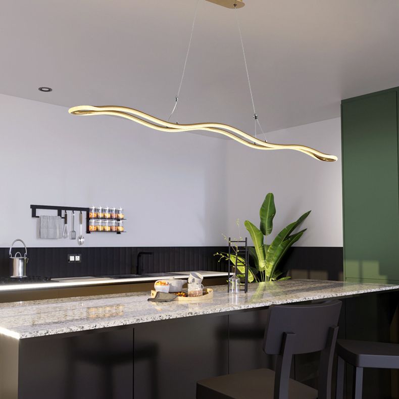 Wavy Lines Shaped Aluminum Alloy Island Light 39.3" Wide Modern Minimalist LED Suspension Lamp With Adjustable Hanging Wire