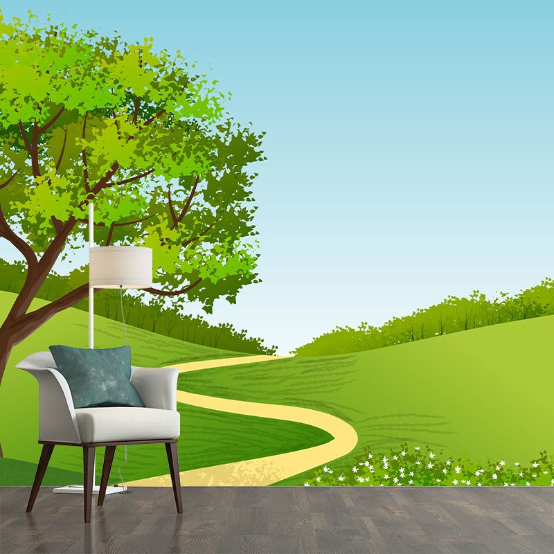 Green Tree Landscape Wall Mural Minimalist Home Decor Wall Art for Children's Room