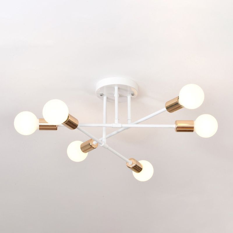 Radial 6-Light Semi Flush Mount in Modern Creative Style Bare Bulb Ceiling Light