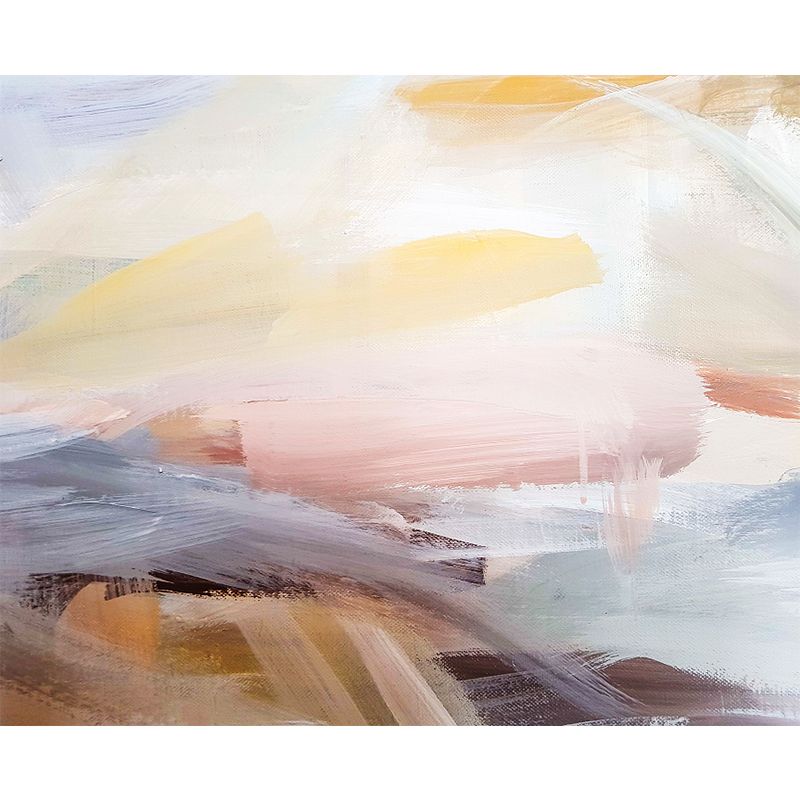 Minimalistic Brushstroke Painting Mural Pink and Blue Scenery Wall Decor for Living Room