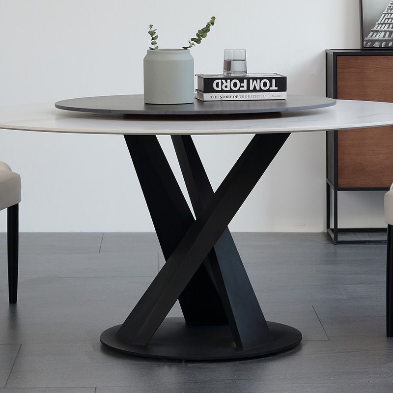 Modern Sintered Stone Dining Room Set with Round Top and Black Base Dining Furniture for Home Use