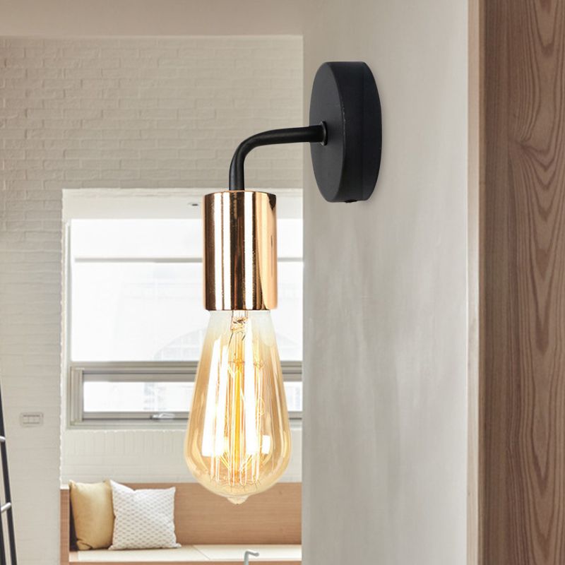 Brass/rame Open Bulb Sconce Light con braccio curvo in stile industriale Metal 1 illuminazione da parete da letto leggero