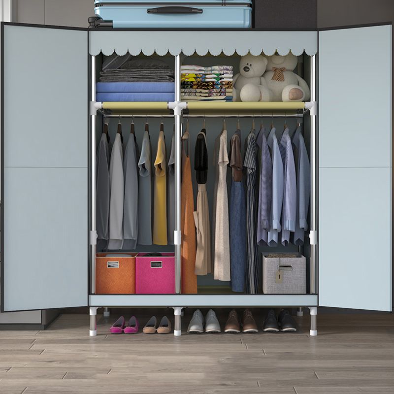 Silver Metal Frame Wardrobe Modern Style Wardrobe Armoire for Bedroom