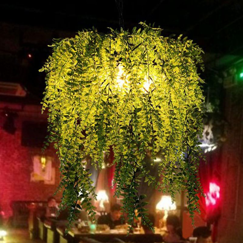 Artificial Plant Restaurant Hanging Light Fixture Rustic Metal Ceiling Pendant Light