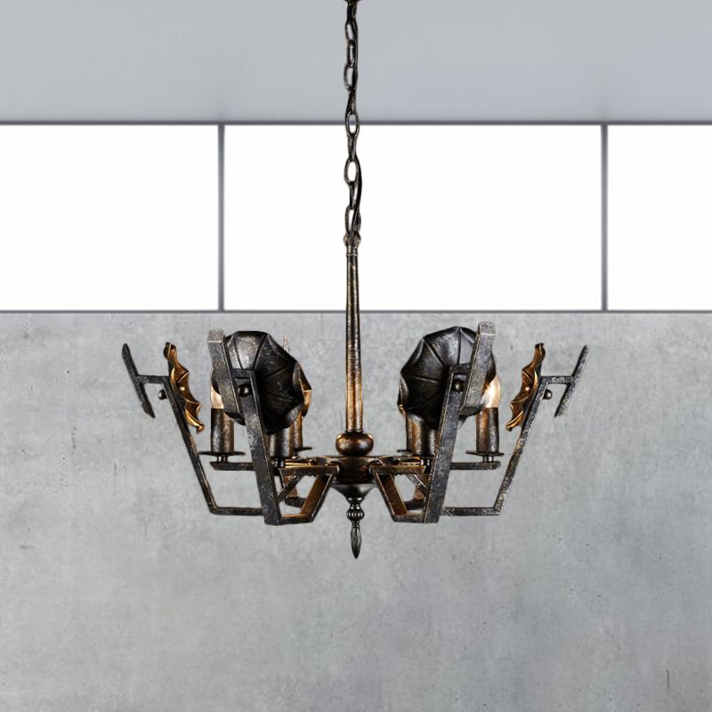 Living Room Candle Hanging Lighting Iron 6 Lights Antique Style Bronze Chandelier