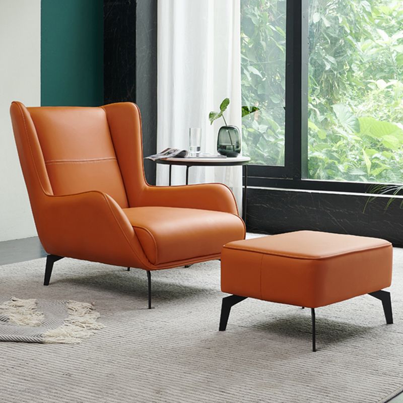 Fixed Back Lounge Chair Leather Side Chair with Black Metal Legs