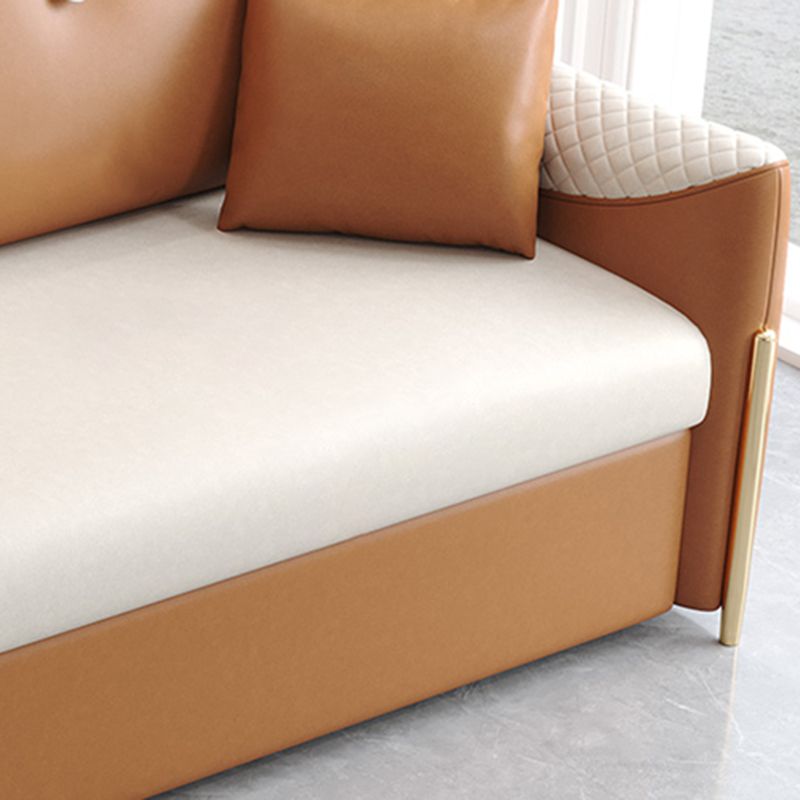 Square Arm Contemporary Faux Leather Stain Resistant Bed Sofa Couch with Pillows