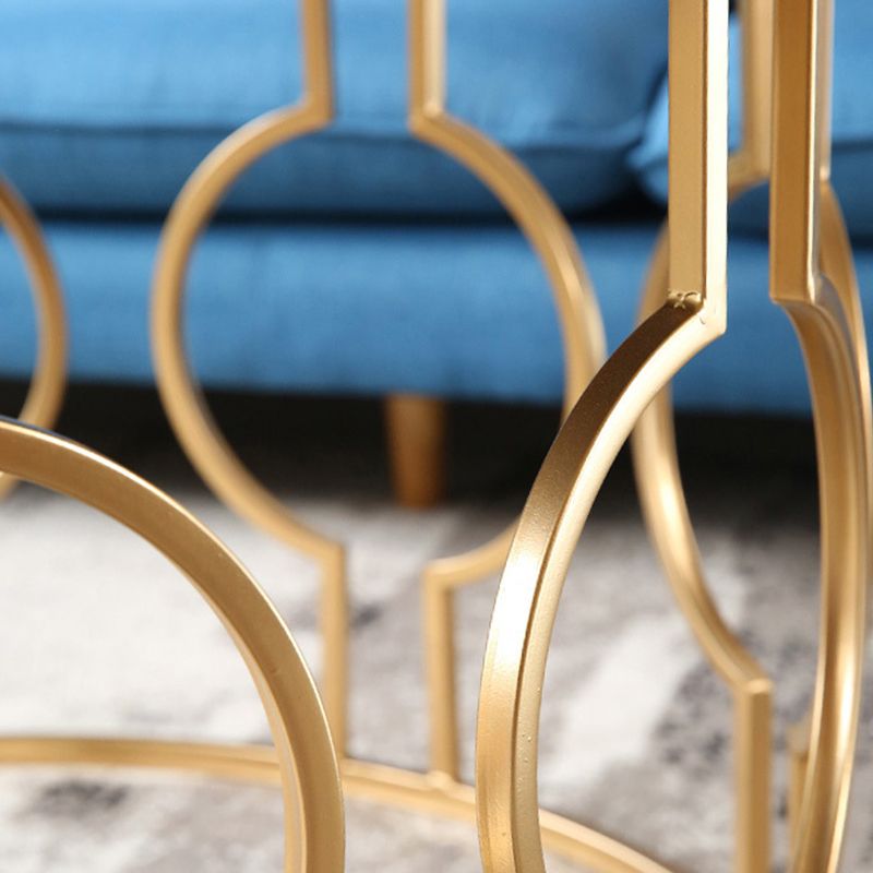 Contemporary Round Glass Coffee Table Brass Metal Frame 1 Single Cocktail Table