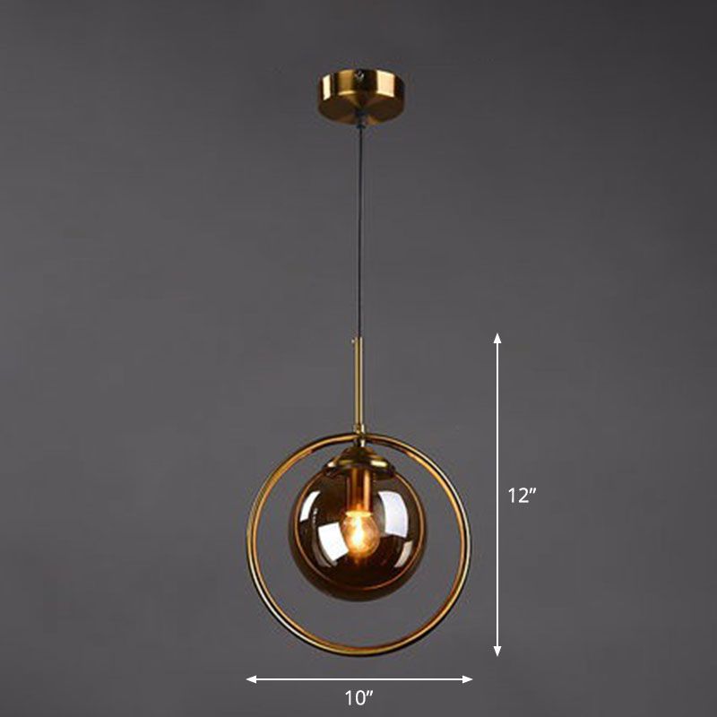 Postmodernist Ball Shade Down Lighting Pendant Glass 1-Light Kitchen Hanging Light with Decorative Ring