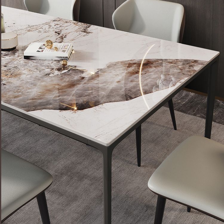 Mesa de piedra sinterizada de estilo industrial, mesa rectangular con base negra de 4 patas para el hogar