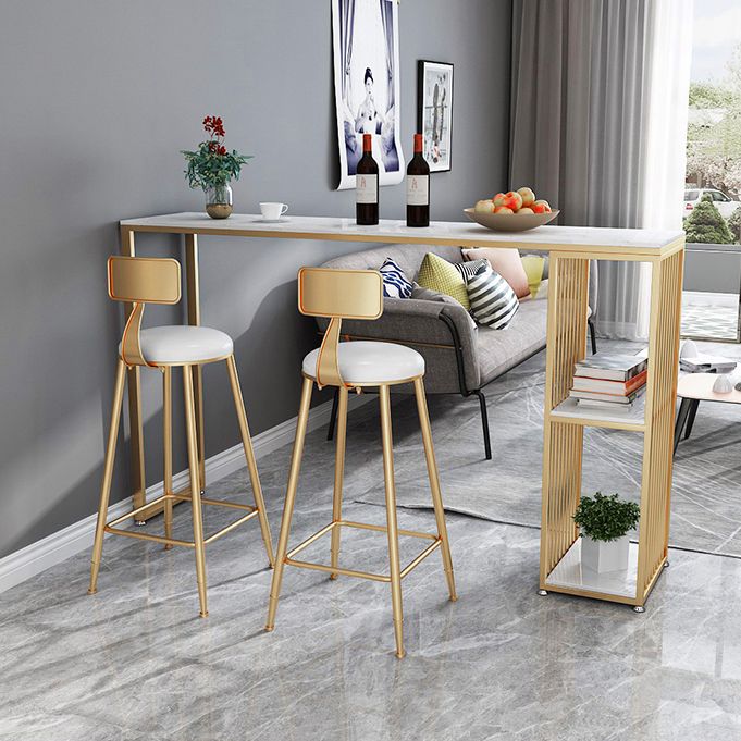 Rectangle Living Room Pub Height Dining Table Marble Bistro Table with Storage