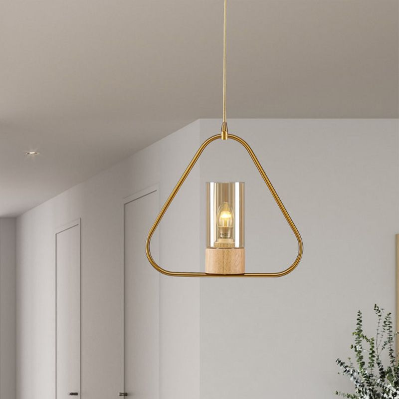 Triangle Drop Pendant Modernism Metal 1 Head Living Room Suspension Light in Gold