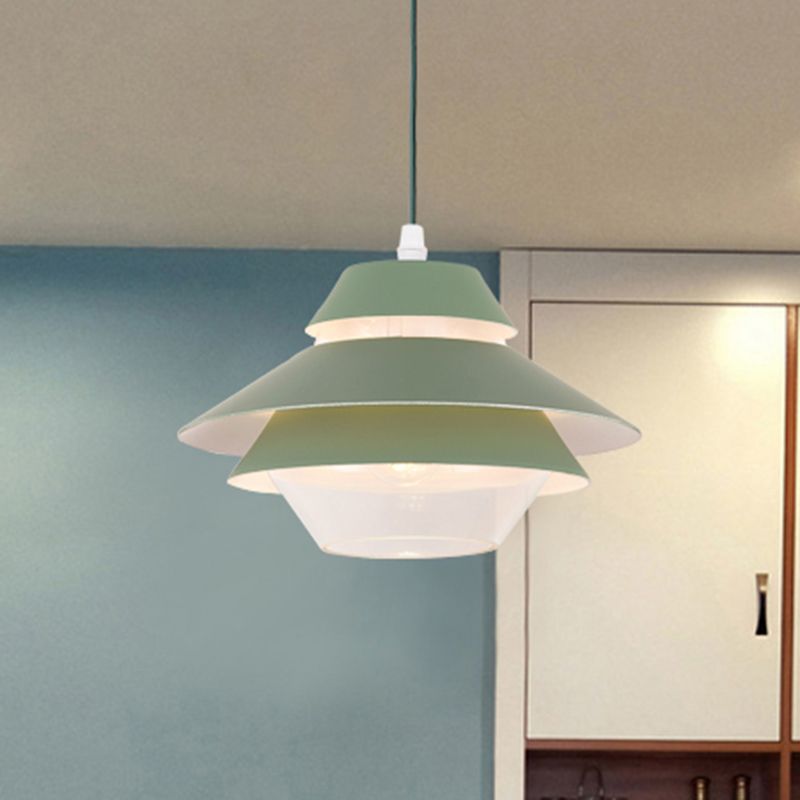 Macaron Stylish Flared Pendant Lighting Metallic 1-Light Living Room Hanging Ceiling Light in Blue/Green