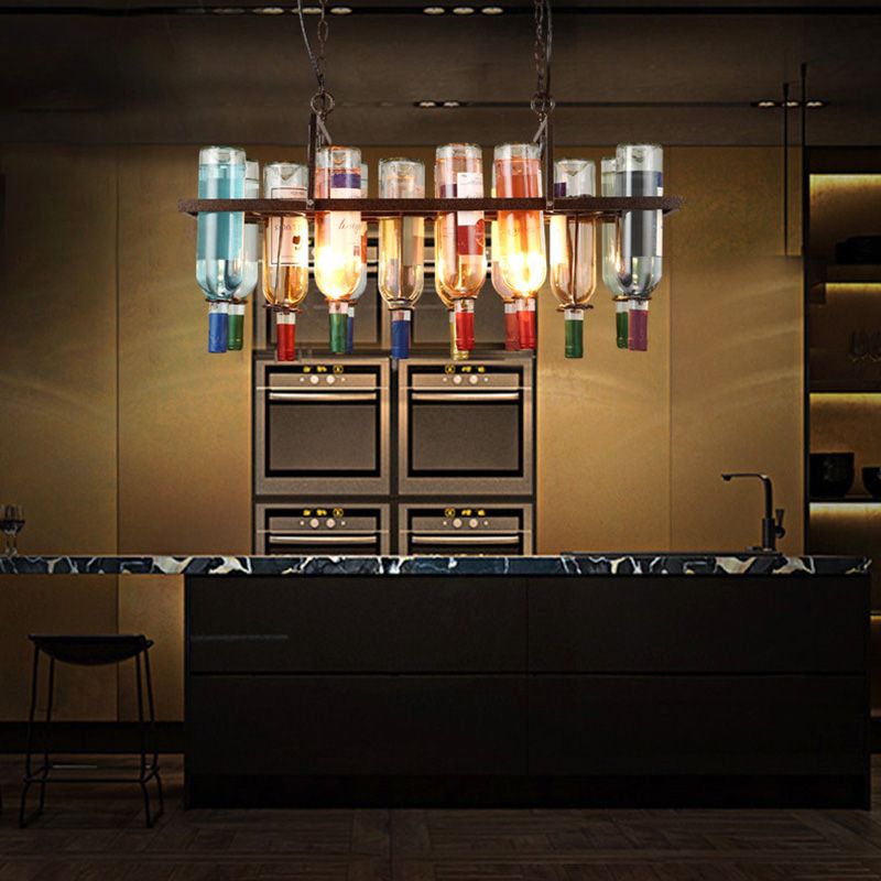 Eiland hanger verlichting vintage stijl balk hangende plafondarmatuur met flessen metalen tint in meerkleurig