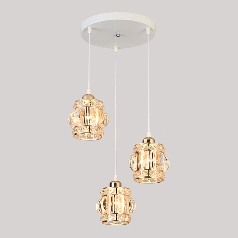 Round Crystal Suspension Light Fixture Contemporary 3-Light Gold Finish Multiple Hanging Light