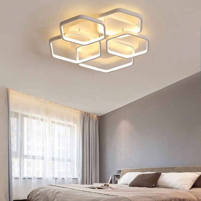 Modern Hexagon Flush Light Fixture Metal Flush Mount Ceiling Light in White