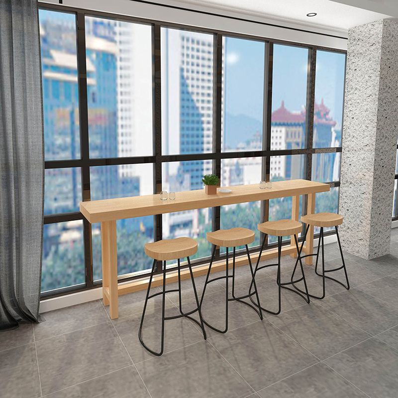 Rectangle Pine Wood Top Bistro Table Modern Pub Table with Wooden Trestle