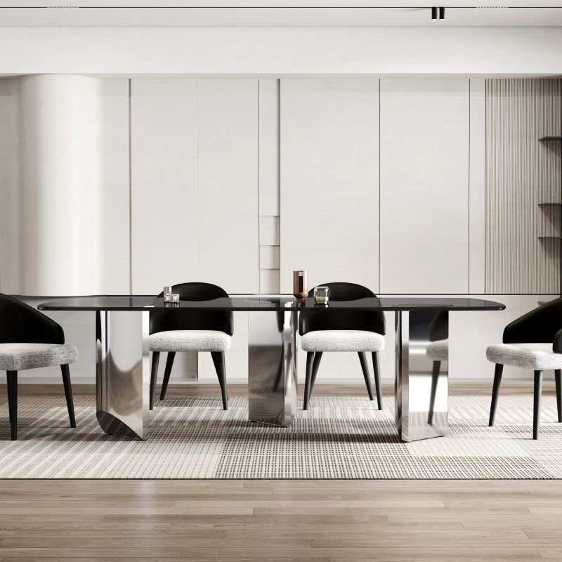 Simplicity Style Rectangle Glass Dining Site Table with 3 Legs