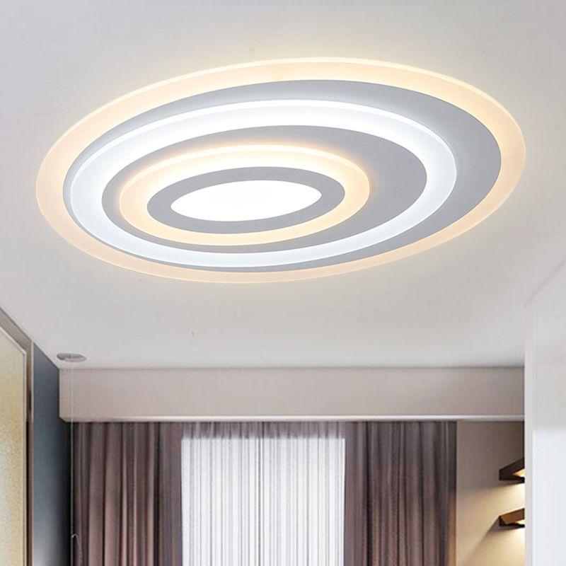 16"/19.5/25.5" Wide Oval Acrylic Flush Lamp Contemporary LED White Flush Mount Ceiling Fixture in Warm/White Light