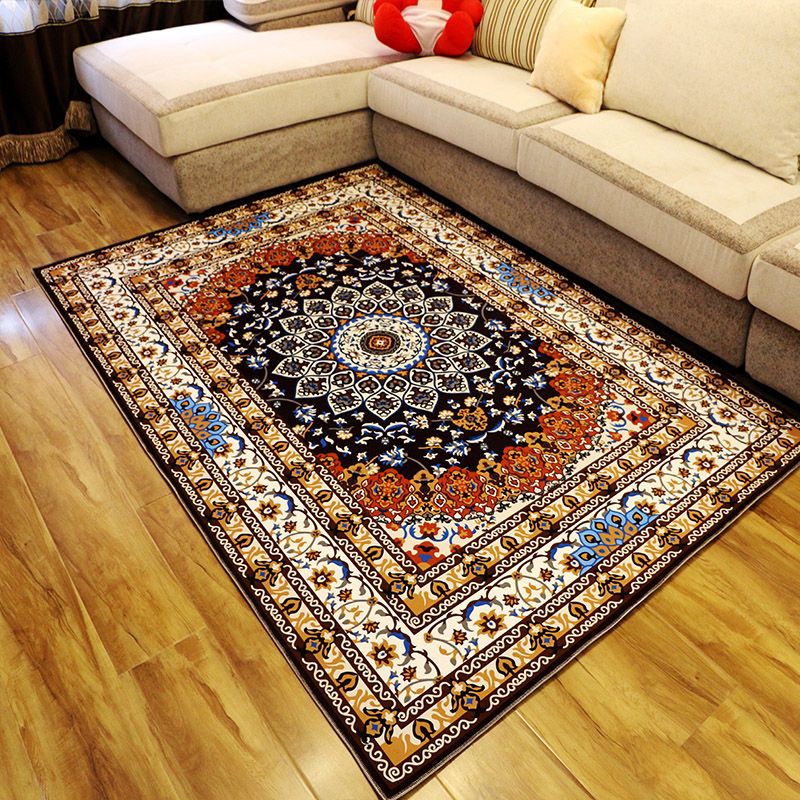 European Medallion Pattern Area Rug Polyester Area Carpet Anti-Slip Easy Care Rug for Home Decor
