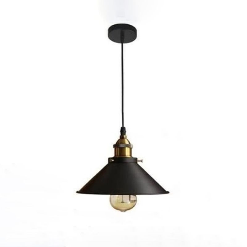 Black 1 Light Pendant Light Industrial Retro Tapered Shade Metal Hanging Lamp for Dining Room