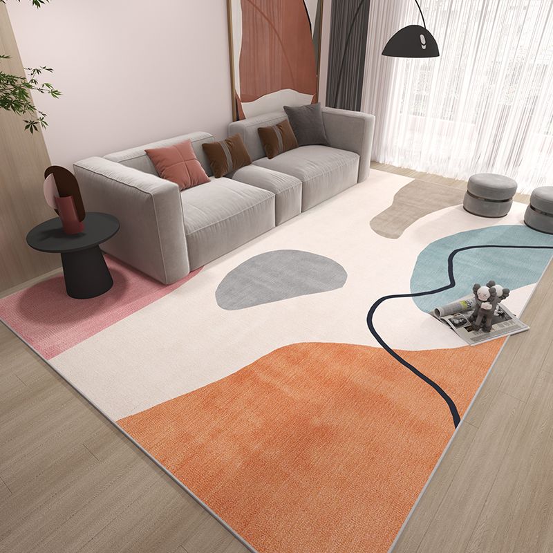 Apricot Tone Home Decor Carpet Nordic Abstract Lines Area Rug Polyester with Non-Slip Backing Rug