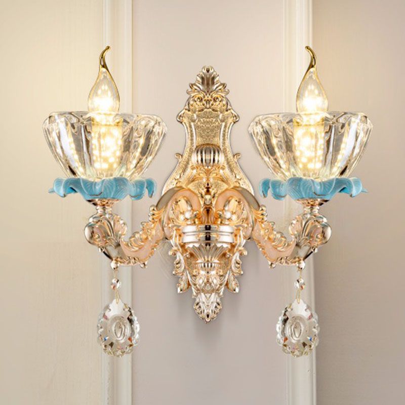 Glazen bloem wandmontage licht modernistische gouden wandlamp sconce met kristaldruppel