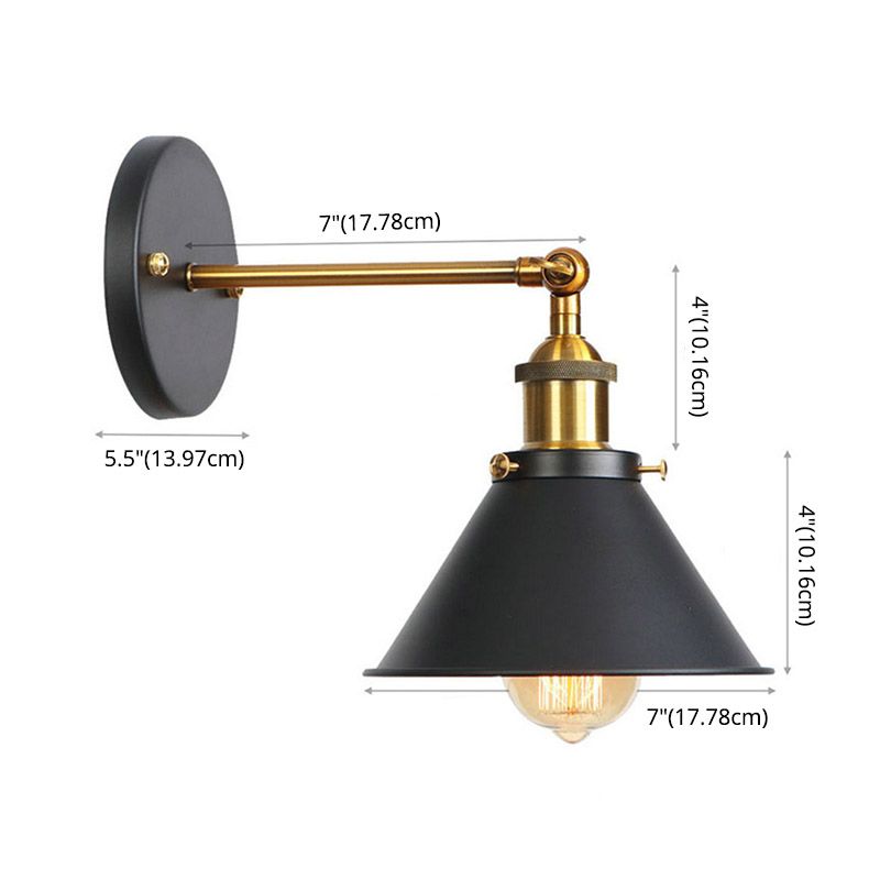 Black 1-Light Hanging Wall Lamp in Industrial Retro Style Aluminium Cone Wall Lamp with Iron Shade