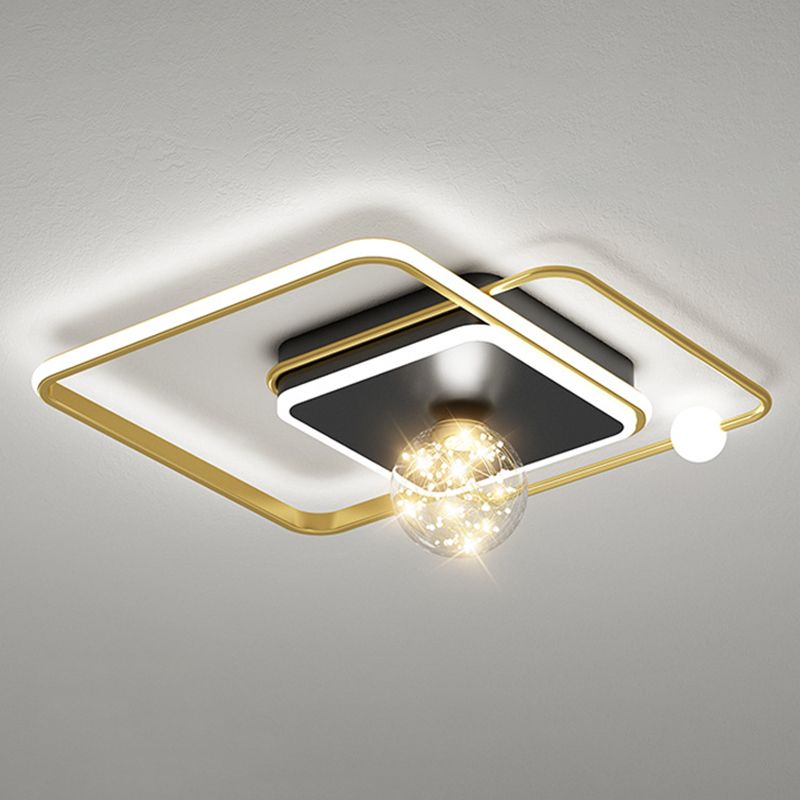 1-Light Black Gold Flush Mount Metal LED Minimalism Ceiling Light Fixture for Bedroom