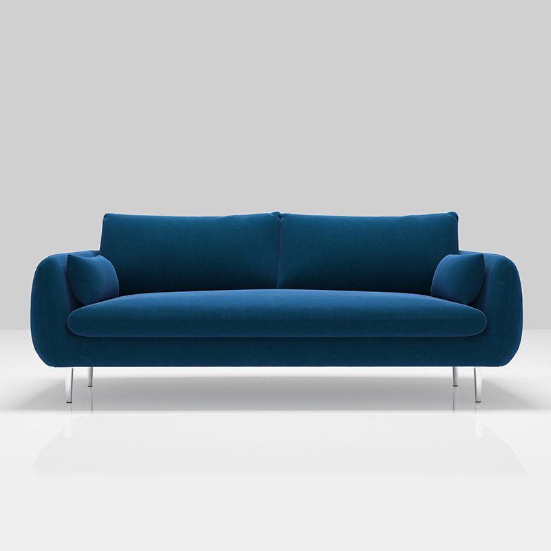 Scandinavian Square Arm Settee Velvet Cushion Back Sofa with Metal Legs