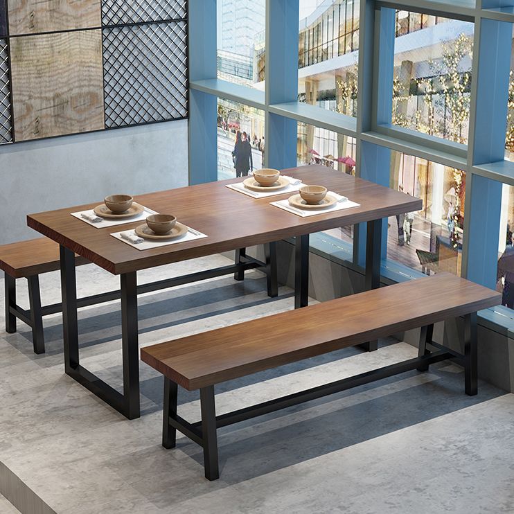 Brown Solid Wood Dining Table Industrial Rectangle Dining Table with Black Frame