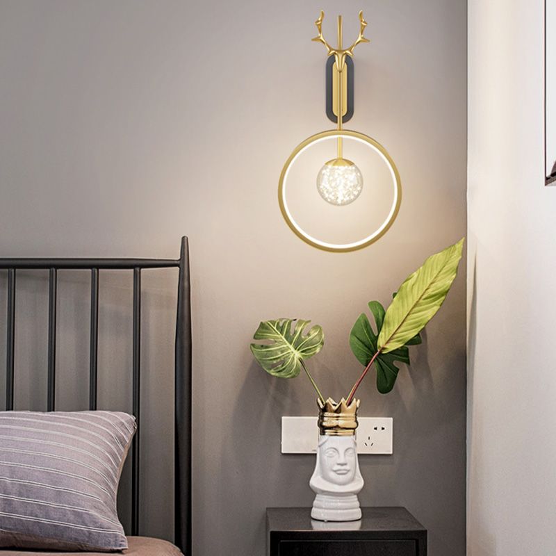 Modern Minimalist Style Circular Wall Mounted Light fixture Glass Wall Light Sconces with Antlers