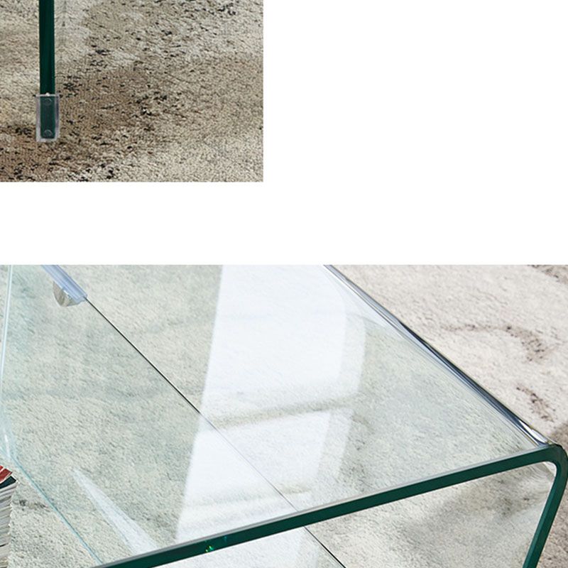 Modern Rectangle Glass Coffee Table Sled Base Cocktail Table with Shelf
