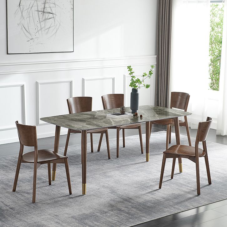 Glam Sintered Stone Standard Dining Table Gray Rectangle Shape Dining Table for Kitchen
