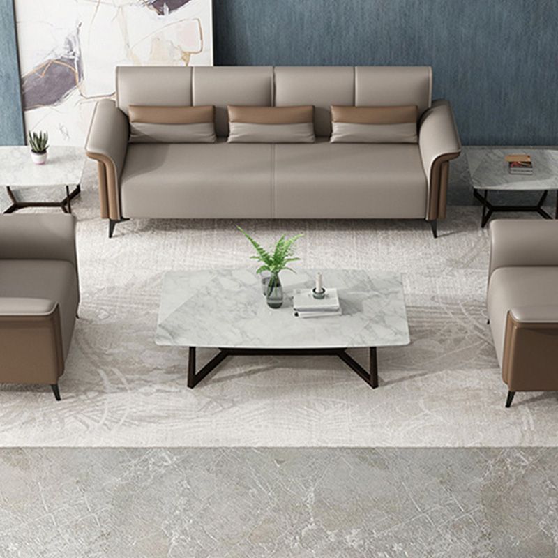 Faux Leather Flared Arm Sofa Contemporary Sofa with Cushions