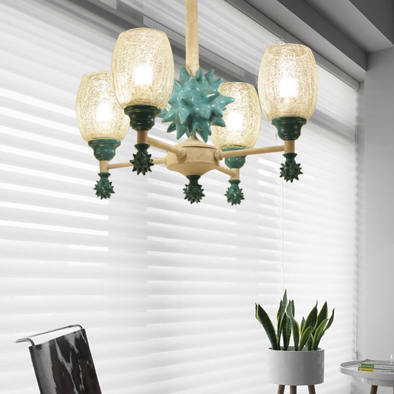 Oval Shade Chandelier with Sea Urchin Mediterranean Style Glass Hanging Light for Baby Bedroom