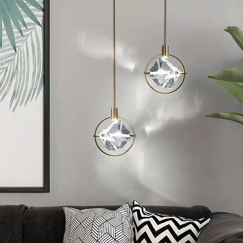 Gold Ring Pendant Lighting Fixture Contemporary Style LED Crystal Suspension Lamp