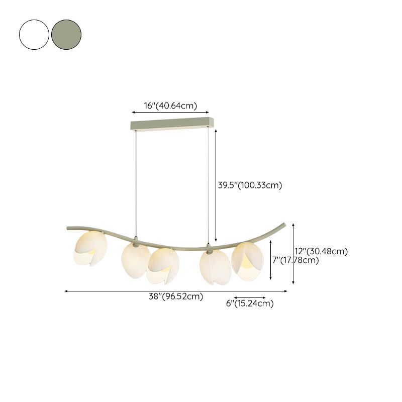 5-Light Green/White Finish Modernism Shaded Statement Kitchen Island Light