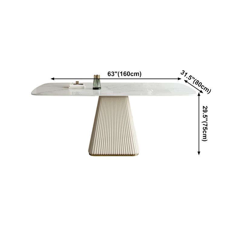 Traditional Luxury Dining Table White Rectangle Sintered Stone Table with Pedestal Base