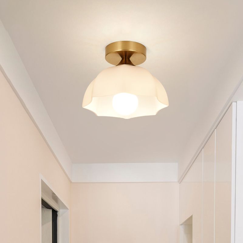 Geometric Shape Glass Flush Light Modern Style 1 Light Flush Mount Ceiling Lights in Gold