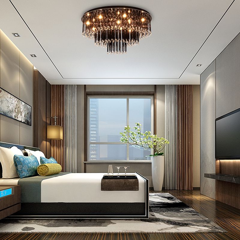 19,5 "/23,5" W gelaagde inbouwlamp modern zwart kristal 8/10 lampen inbouw kroonluchter voor slaapkamer