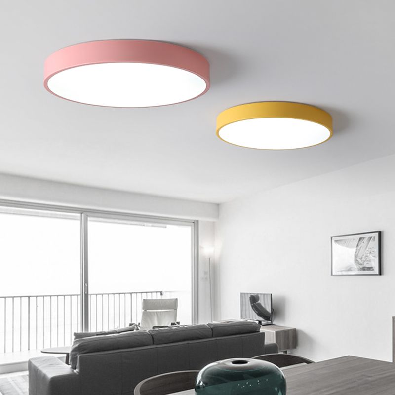 Round Shape LED Ceiling Lamp Macaroon Simple Style Iron 1 Light Flush Mount for Aisle