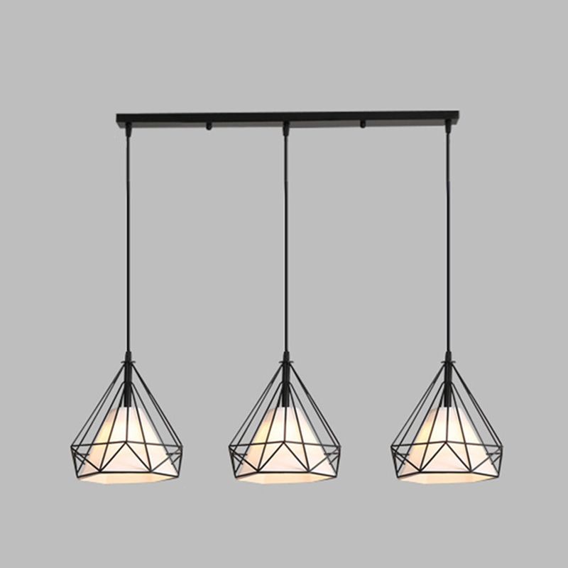 Cage métallique + ombre en tissu 3-Light Island Light Nordic Style Simplicité Lampe suspendue avec 39,3 "Fil réglable