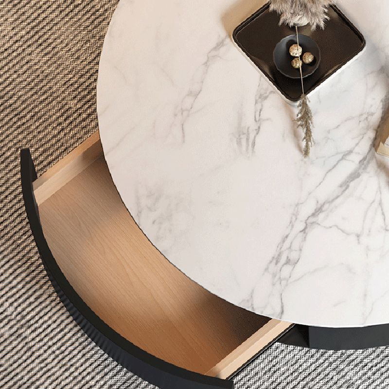 Metal Drum Coffee Table with Storage Round Cocktail Table in Black