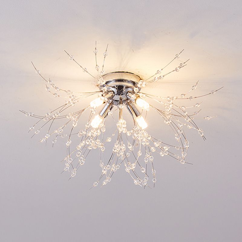 Unique Shape Crystal Flush Light Modern Style Multi Lights Flush Mount Fixture