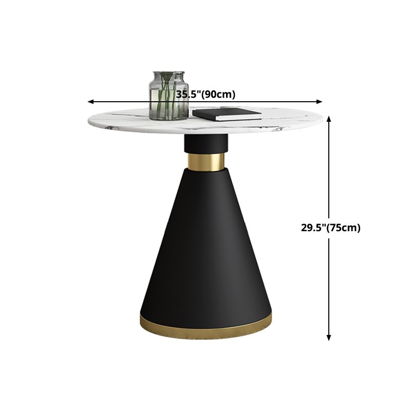 Metal Contemporary Round Dining Table Sintered Stone Top Table with Pedestal Base