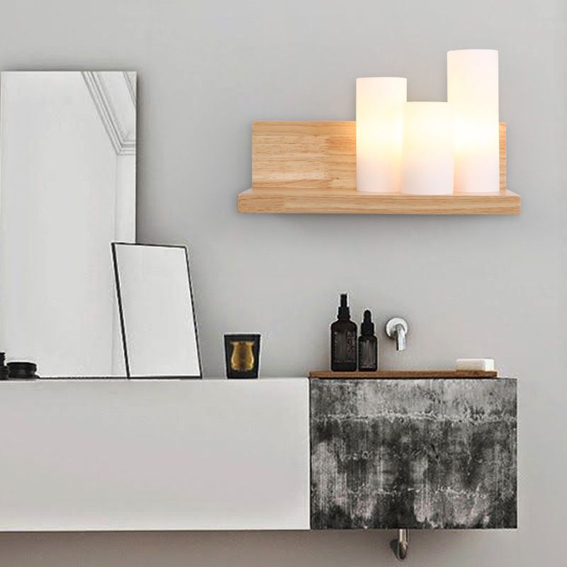 Modern Style Cylinder Shape Wall Light Wood 3 Lights Sconces for Bedroom