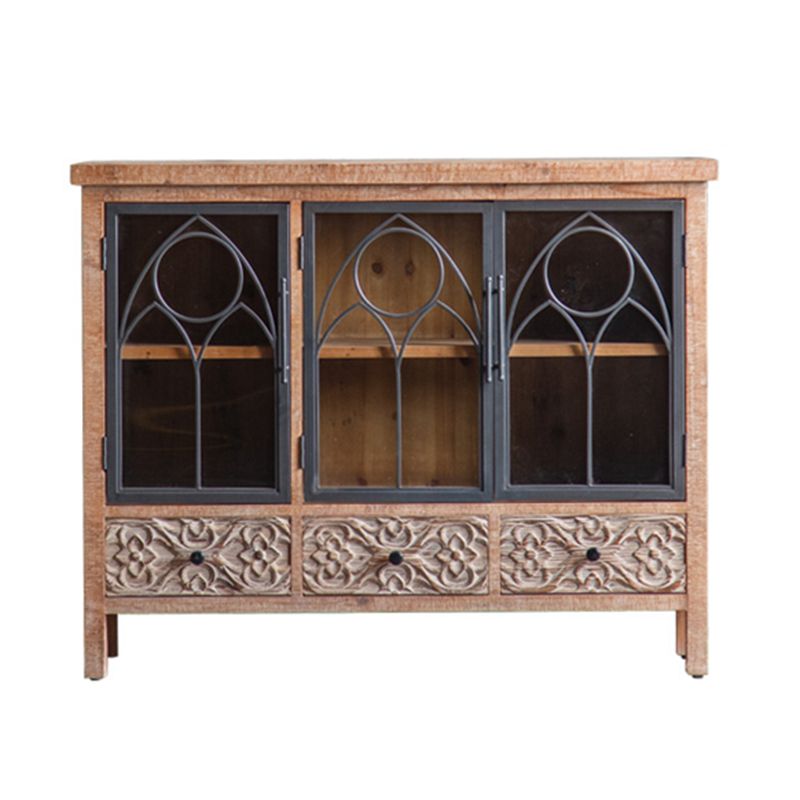 Wooden Traditional Curio Cabinet Glass Doors Display Stand with Drawers